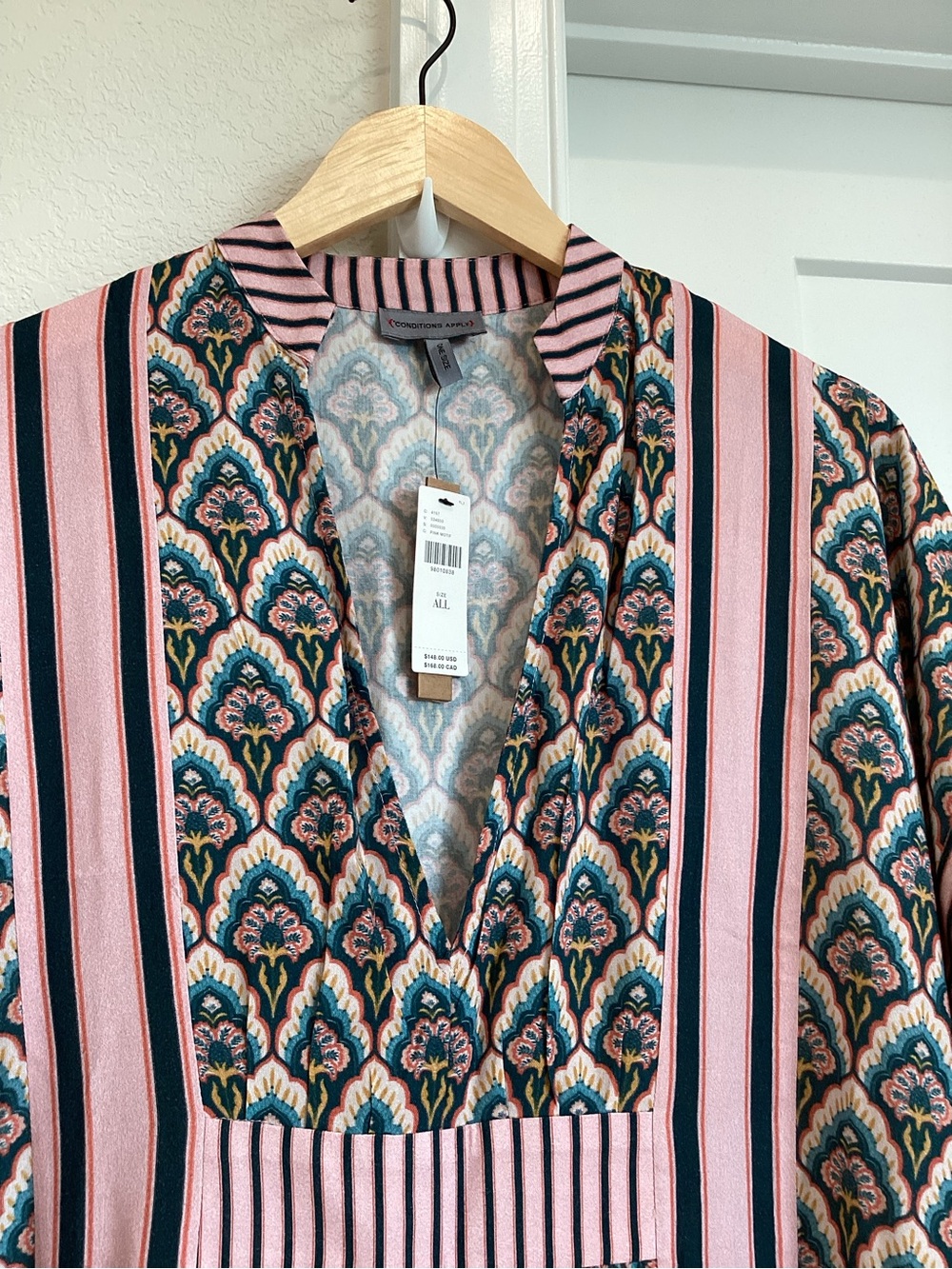 Anthropologie Kaftan Conditions Apply V-Neck Dress New Pink Pattern One Size - Picture 9 of 15